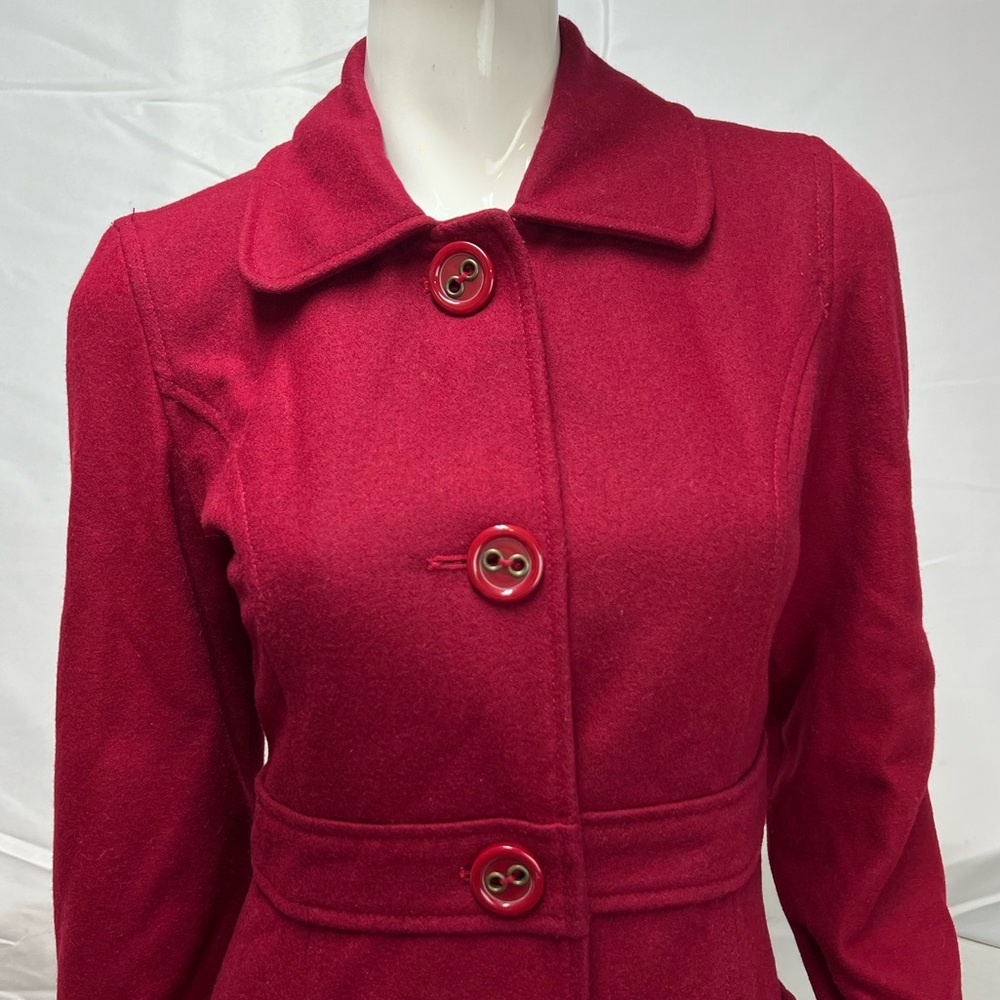 Tulle Cranberry Red Button Up Overcoat Pea Coat S… - image 4
